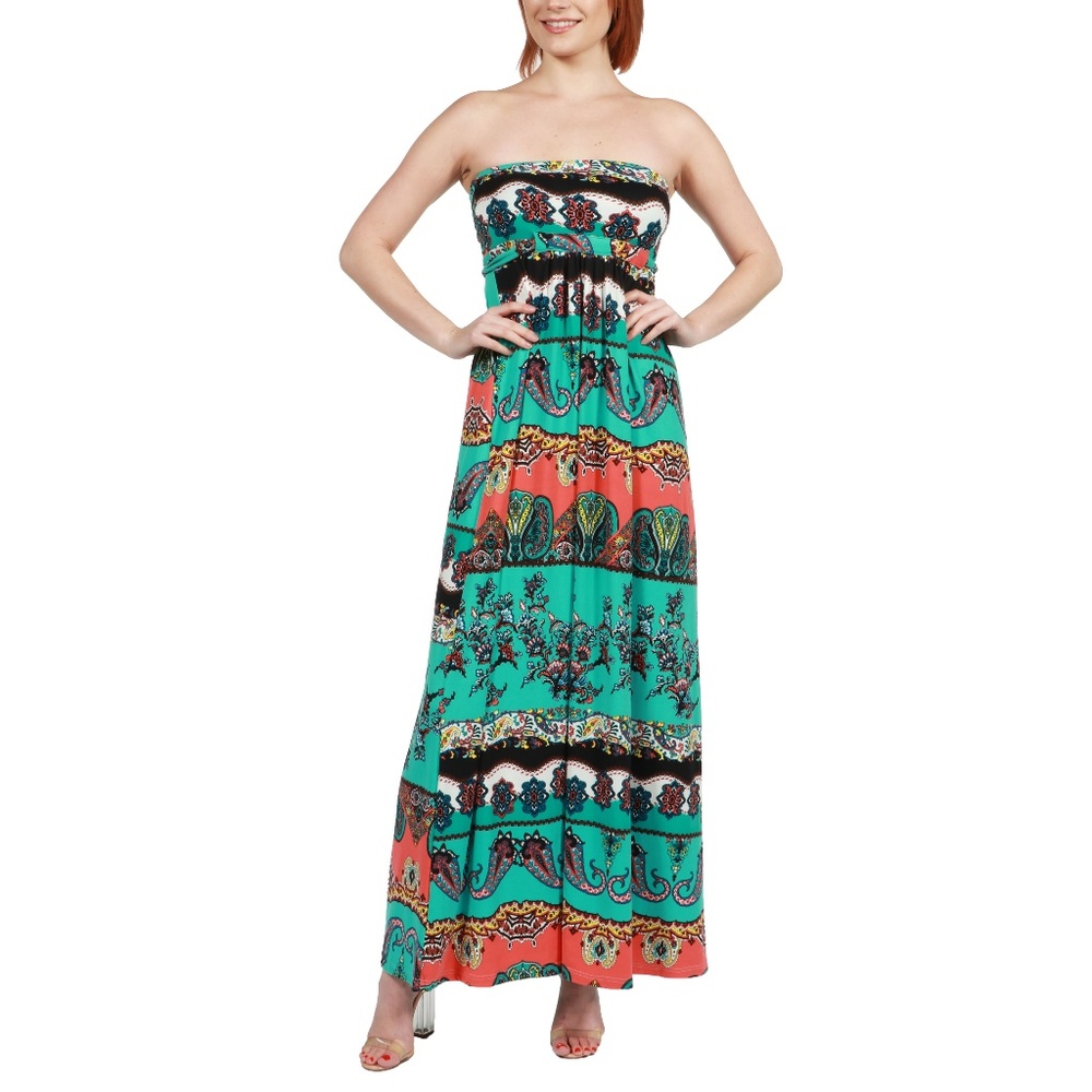24Seven Comfort Apparel Bethany Strapless Maxi - Picture 1 of 5